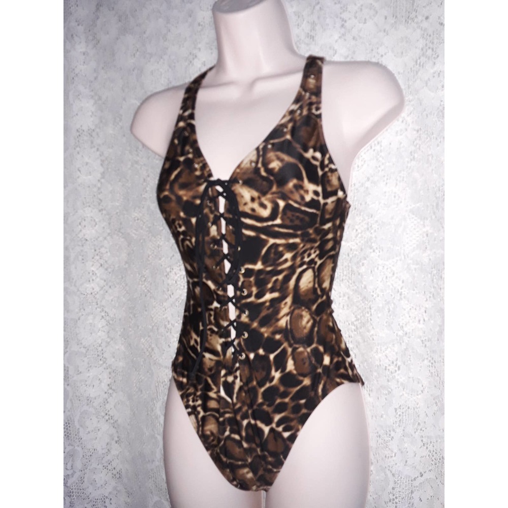 NWOT Victoria's Secret Sexy Laceup Racerback Animal Print Swimsuit S
